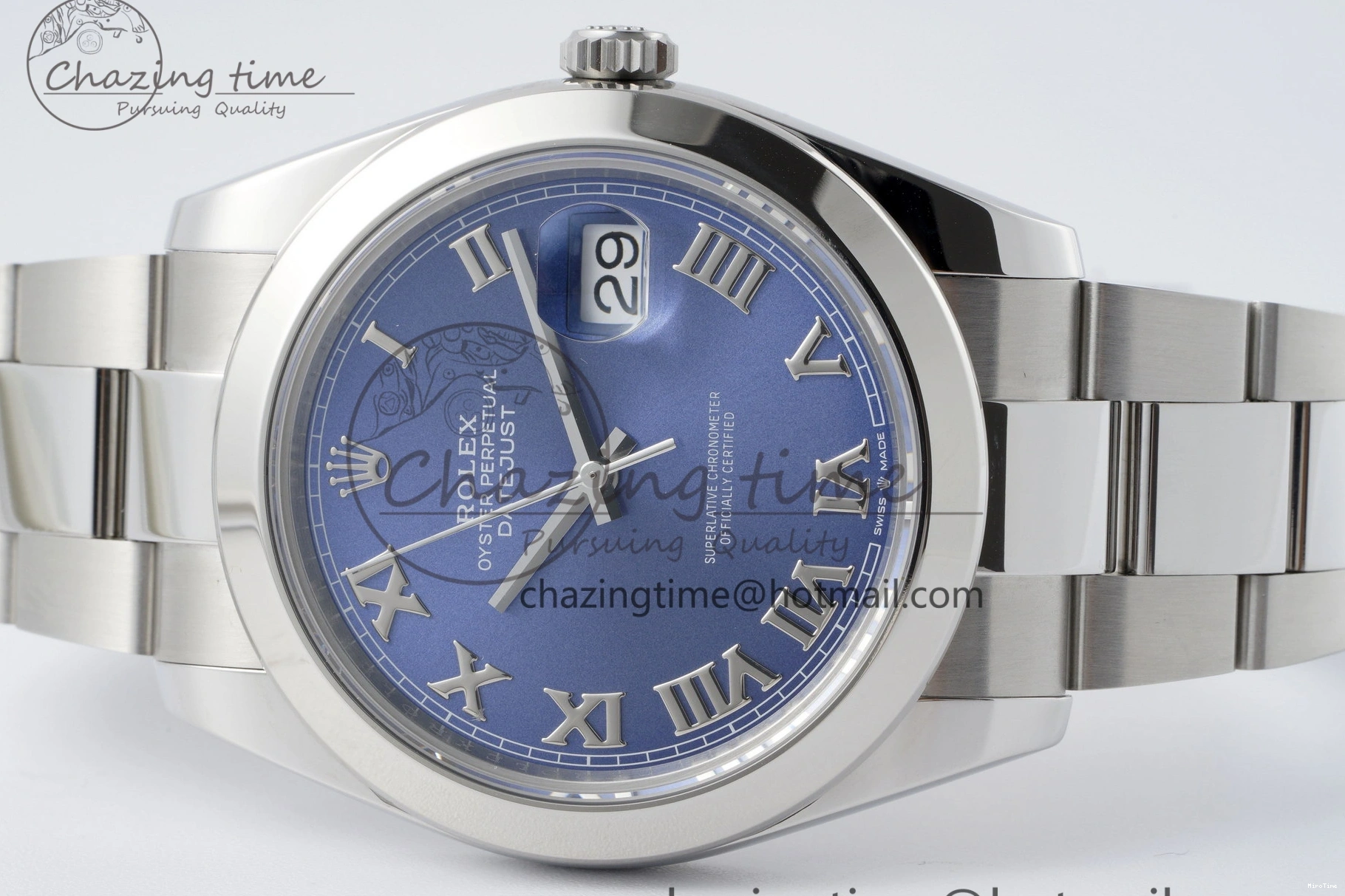 MiroTime 0423 Modern DateJust 41 SS Polished Bezel KING 1:1 Best Edition 904L Steel Blue Roman Dial on Oyster Bracelet VR 2212